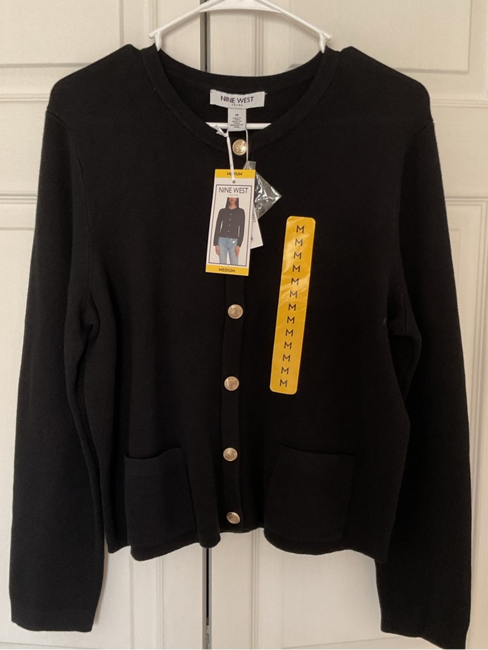 Nine West Black Crewneck Cardigan with Gold Buttons